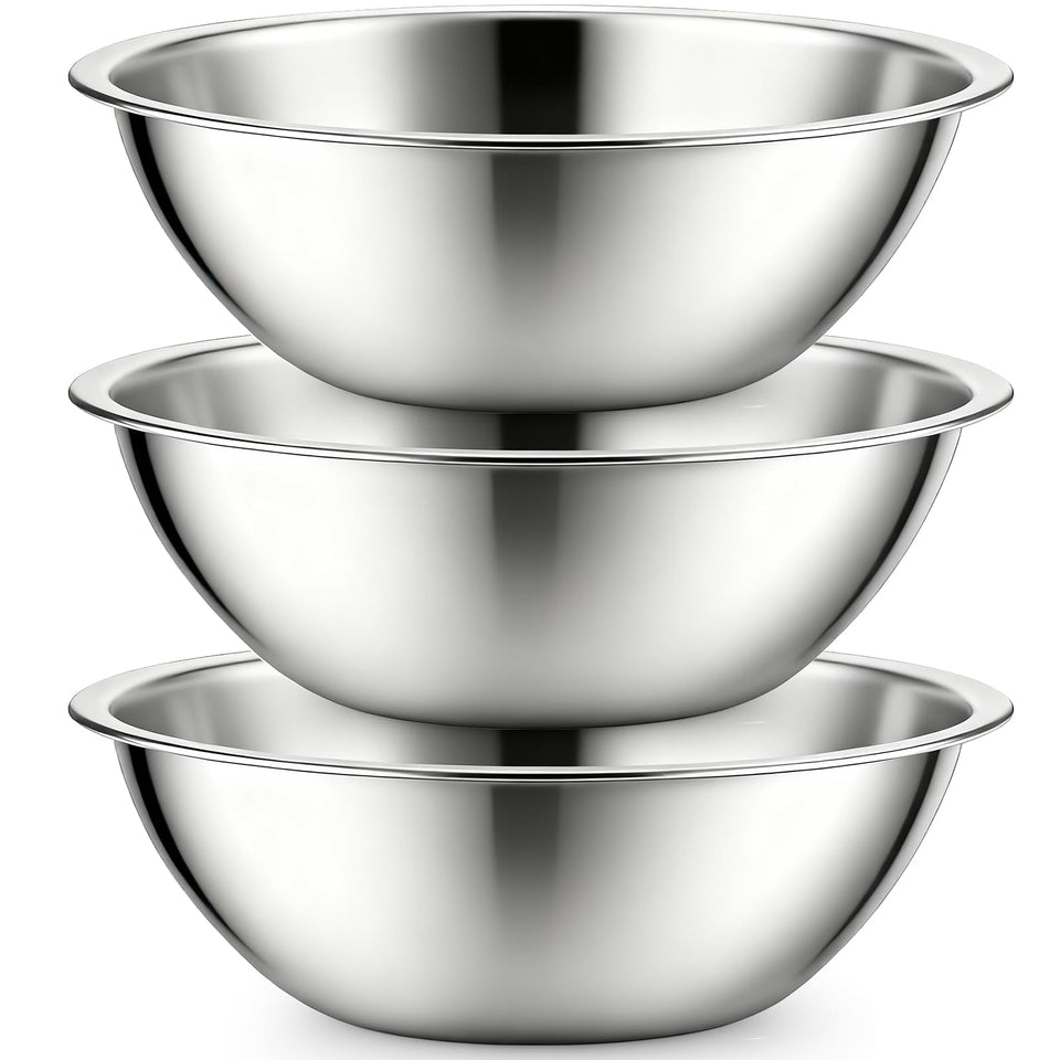 Suwimut three-pack bowls with flat base for stable mixing and serving.