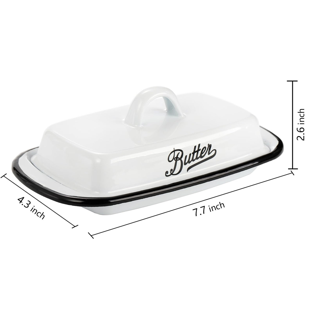 Suwimut white enamelware butter tray with black rim adds vintage charm