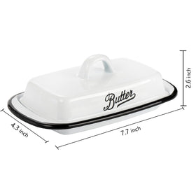 Suwimut white enamelware butter tray with black rim adds vintage charm