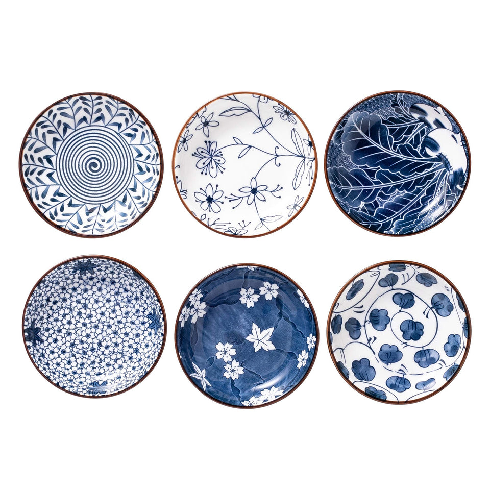 Suwut Japanese-style ceramic dipping bowls with blue-white glaze for sushi dipping