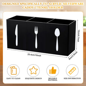 Suzile black acrylic three-section caddy, top view highlighting compact footprint and easy access