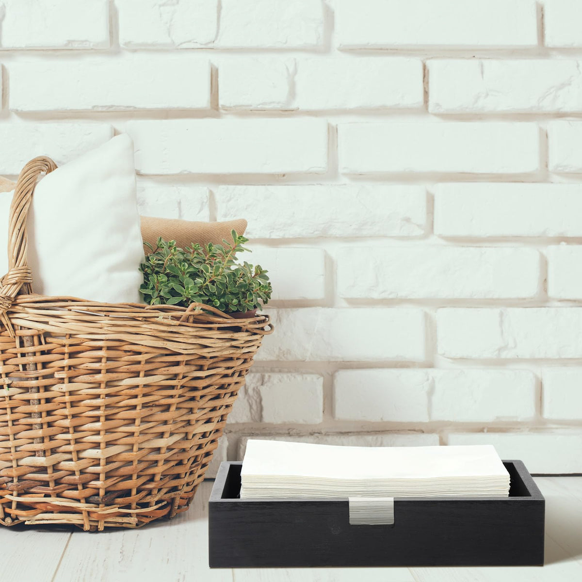 Suzile two-pack black wooden towel holder, interior space showing extra capacity for towels and napkins.