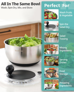 SveBake large-capacity 5.3 qt spinner fits family batch prep.