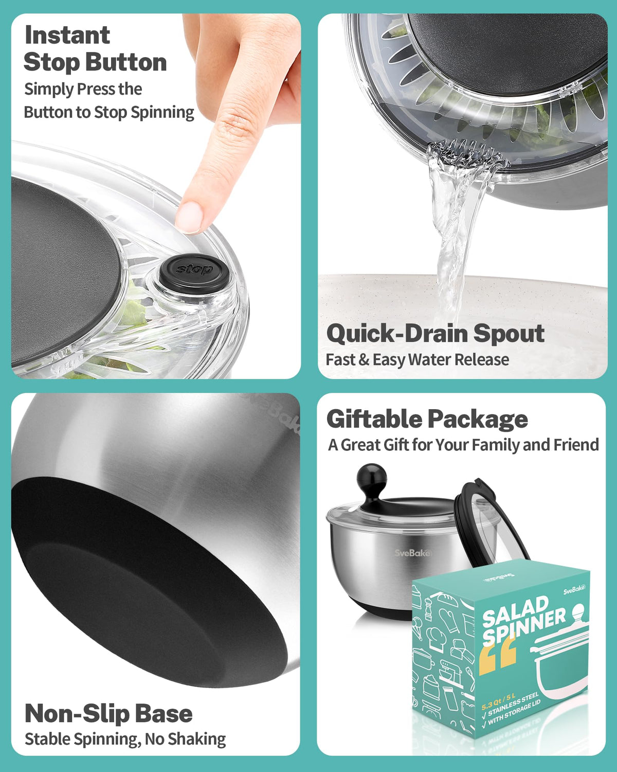 SveBake removable inner basket doubles as a versatile strainer.