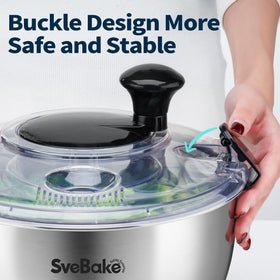 SveBake crank-dial on the salad spinner enables precise control during drying.