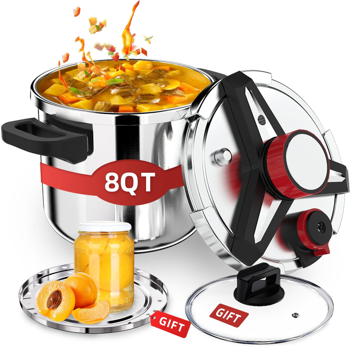 SVKLHY 8 Qt 3-in-1 pressure cooker on counter for fast meals.