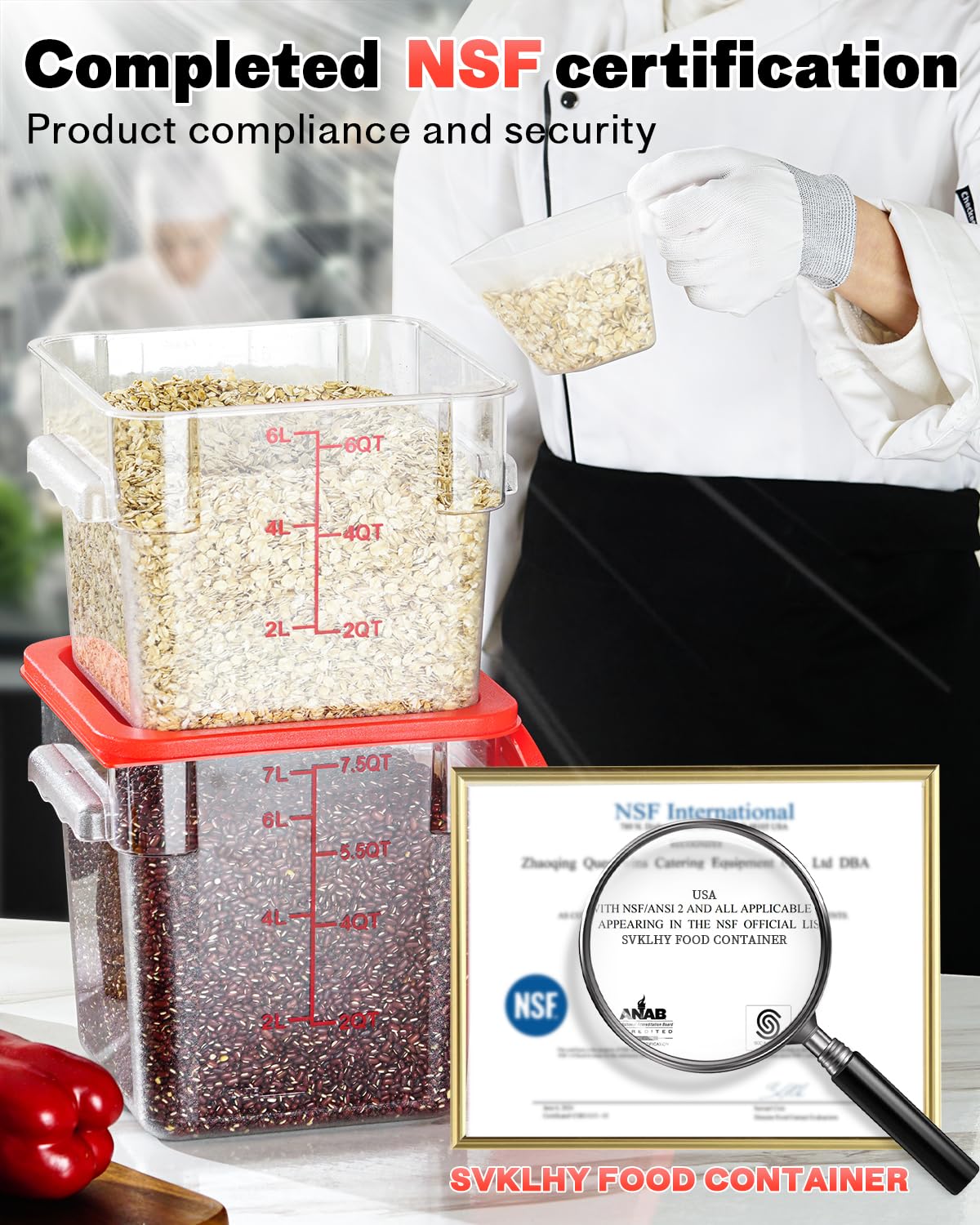 SVKLHY NSF-certified BPA-free container ensures safe storage for hot or cold foods.