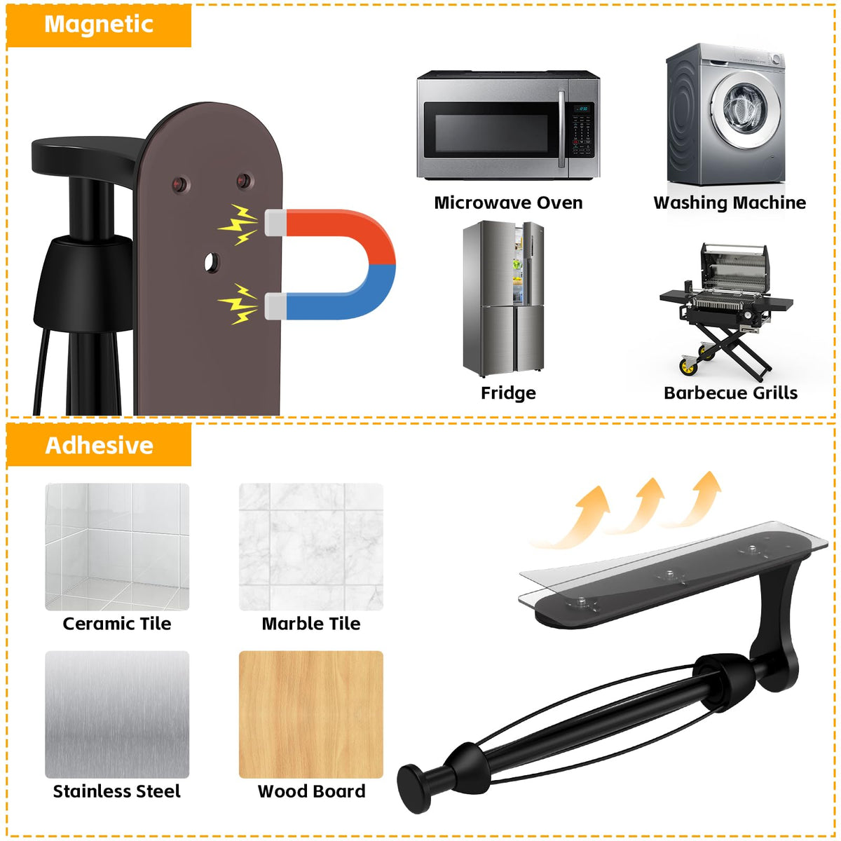 Swaitee black paper towel holder blending with kitchen appliances.