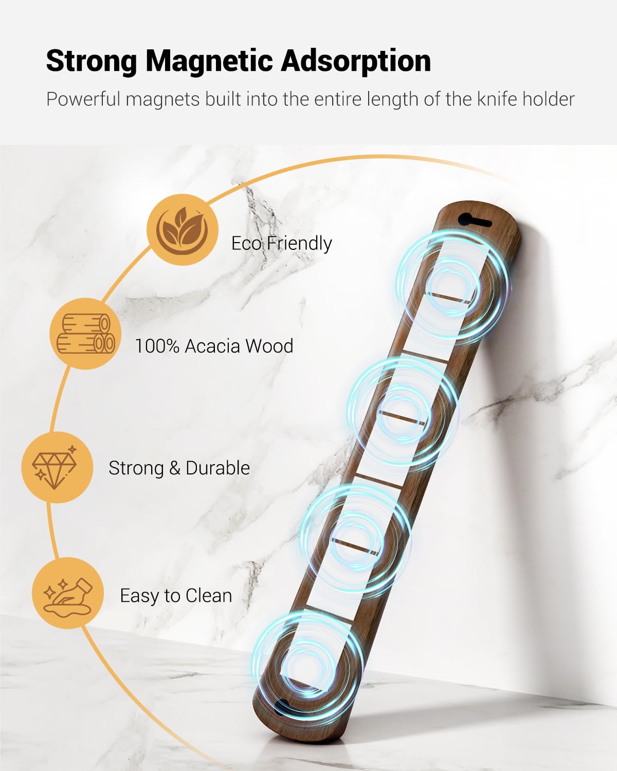 Swaitee full-length magnet knife strip provides visible storage for tools.
