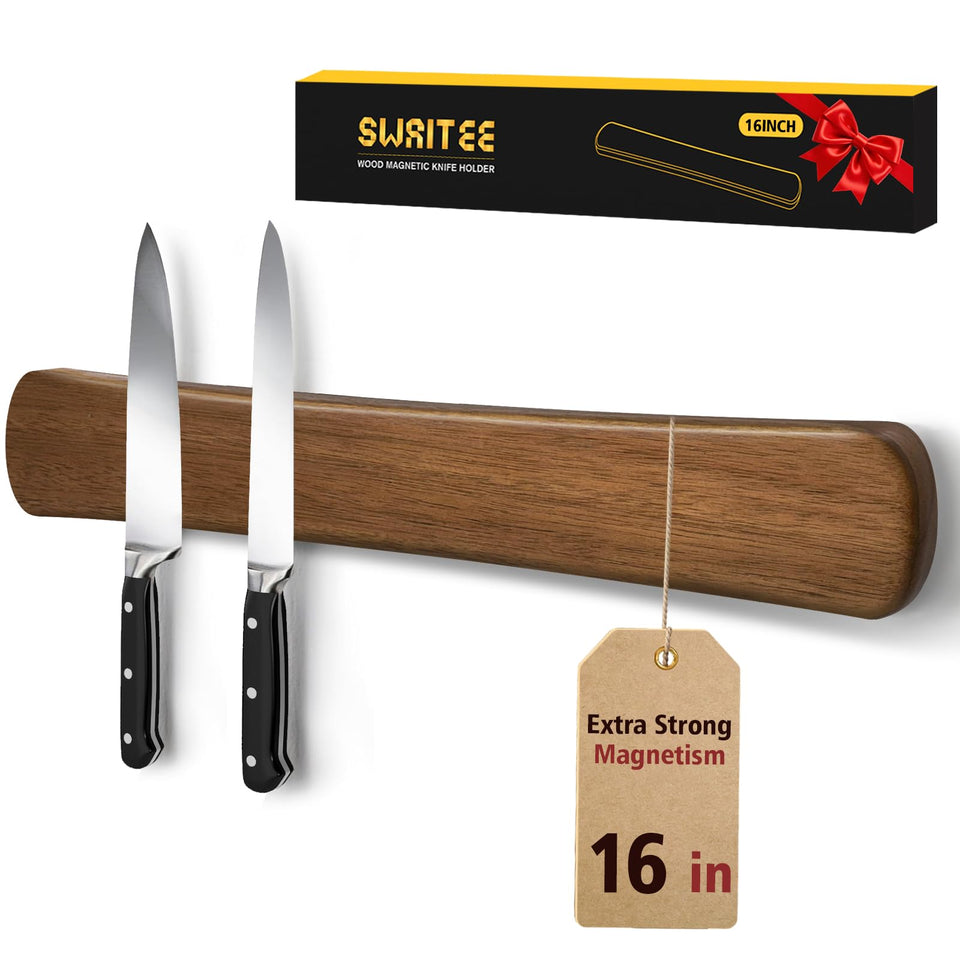 Swaitee magnetic knife strip on wall holds daily knives for easy reach.