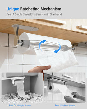 Swaitee ratchet mechanism enables controlled tearing with one hand.