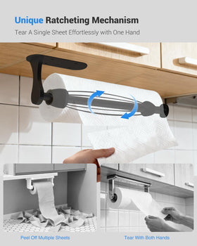 Swaitee wall-mount paper towel holder in black with versatile installation.