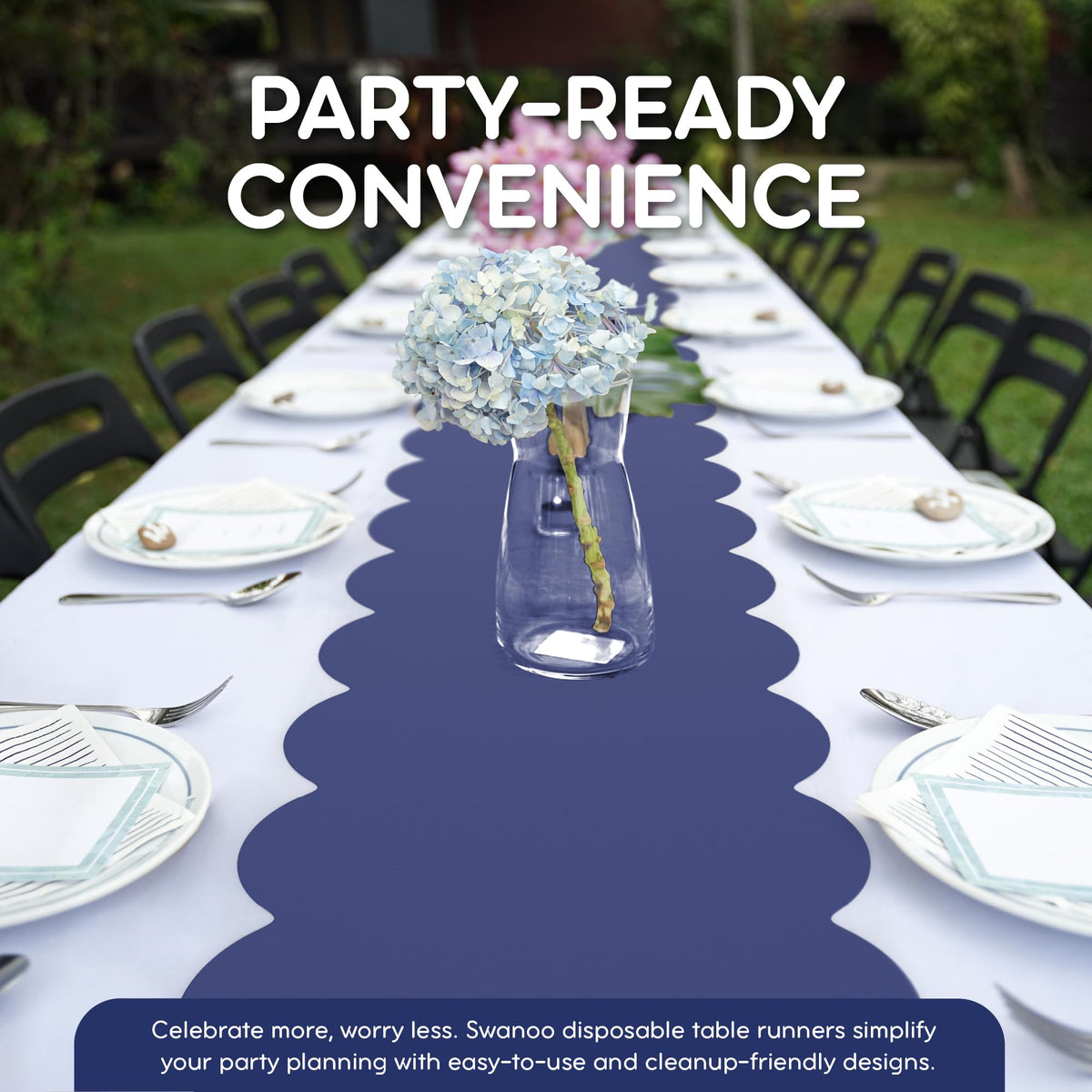 Swanoo Navy Blue Scallop runner 5-pack highlights simple cleanup after gatherings.