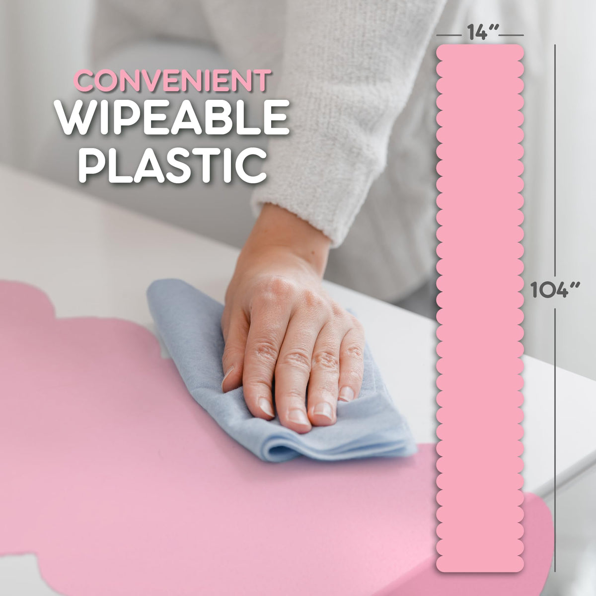 Swanoo light pink scallop table runner cut-to-length capability for any table