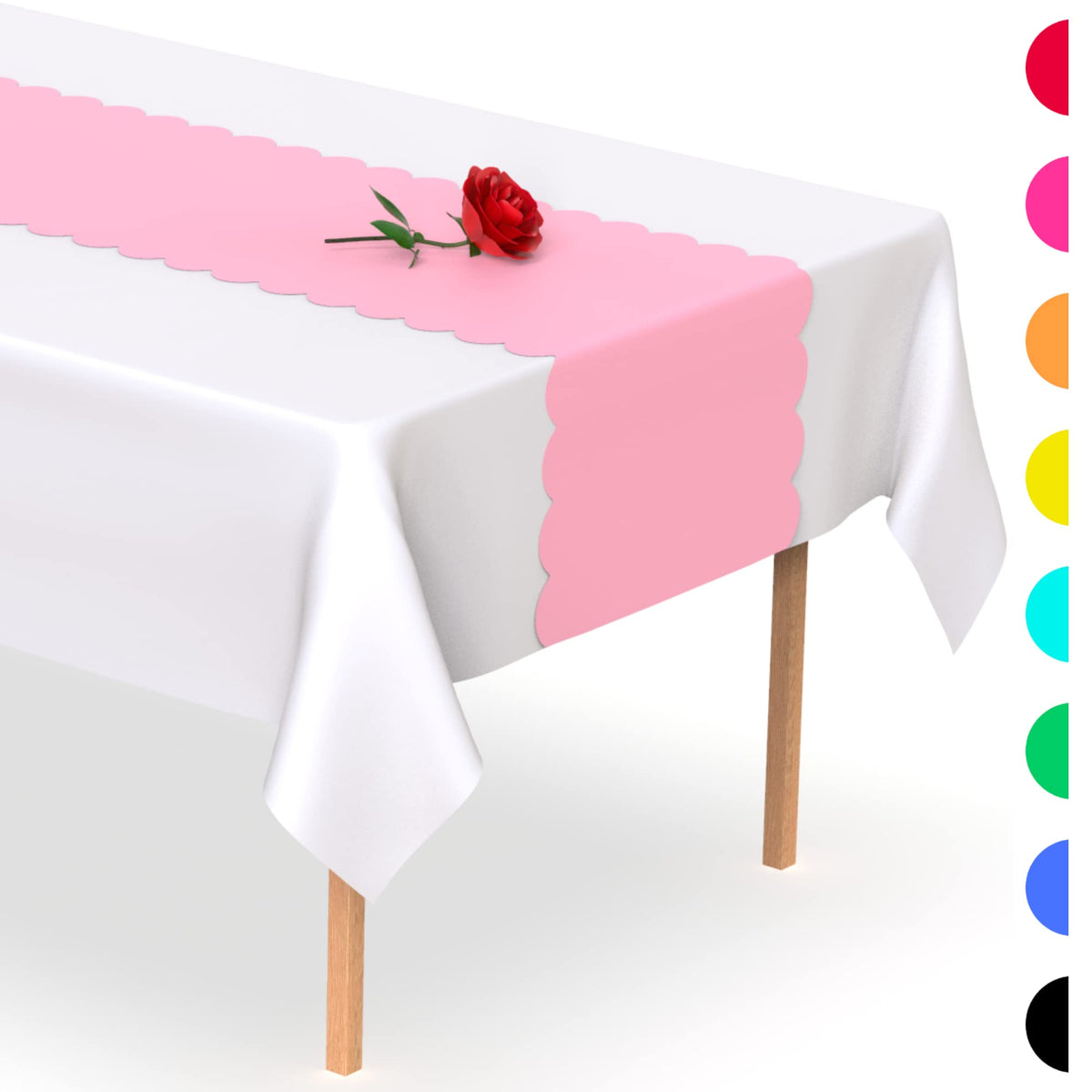 Swanoo light pink scallop table runner disposable convenience after-party cleanup