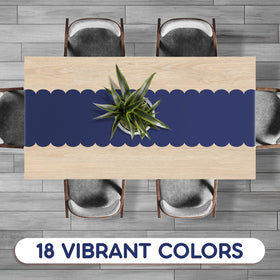 Swanoo Navy Blue Scallop runner coordinates with other Swanoo accessories for coordinated decor.