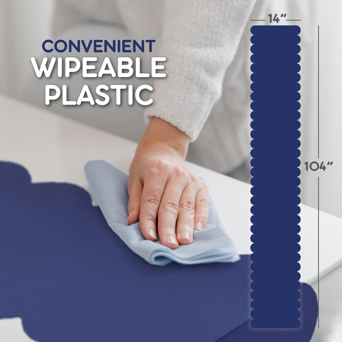 Swanoo Navy Blue Scallop runner offers cut-to-fit flexibility for custom table lengths.