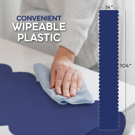 Swanoo Navy Blue Scallop runner offers cut-to-fit flexibility for custom table lengths.