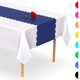 Swanoo Navy Blue Scallop runner creates elegant party ambiance for gatherings.