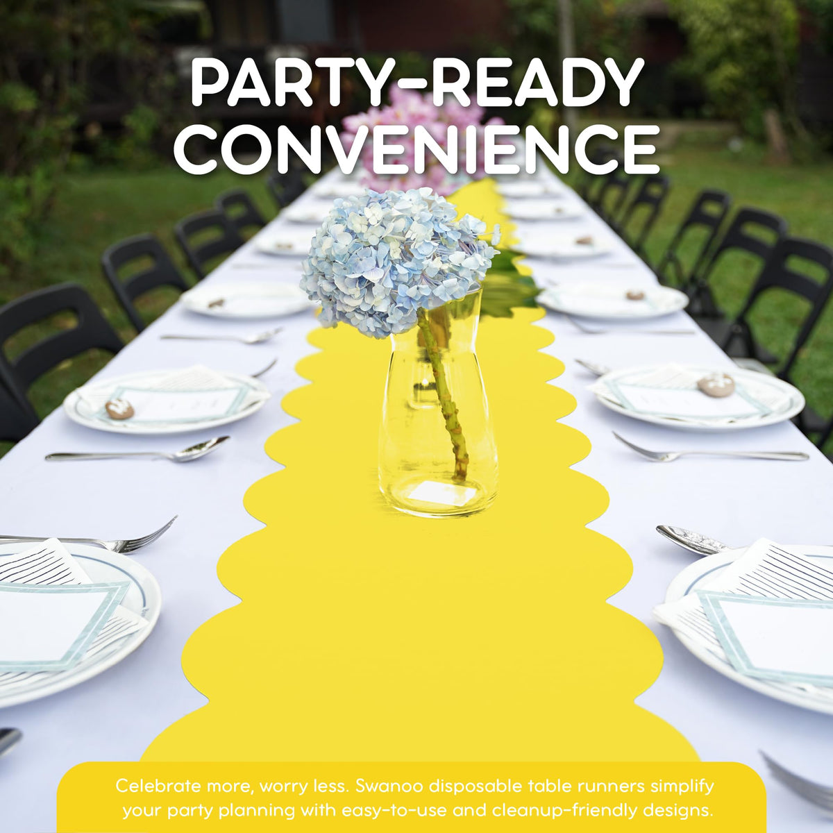 Swanoo disposable table runner rolled for quick cleanup after events