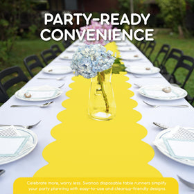 Swanoo disposable table runner rolled for quick cleanup after events