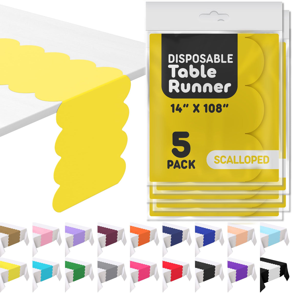 Swanoo yellow scallop table runner front view highlighting festive decor