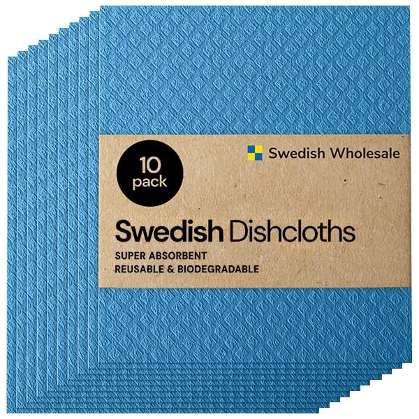 Swedish Wholesale dishcloth blue 8x7 pack front for quick kitchen cleanup