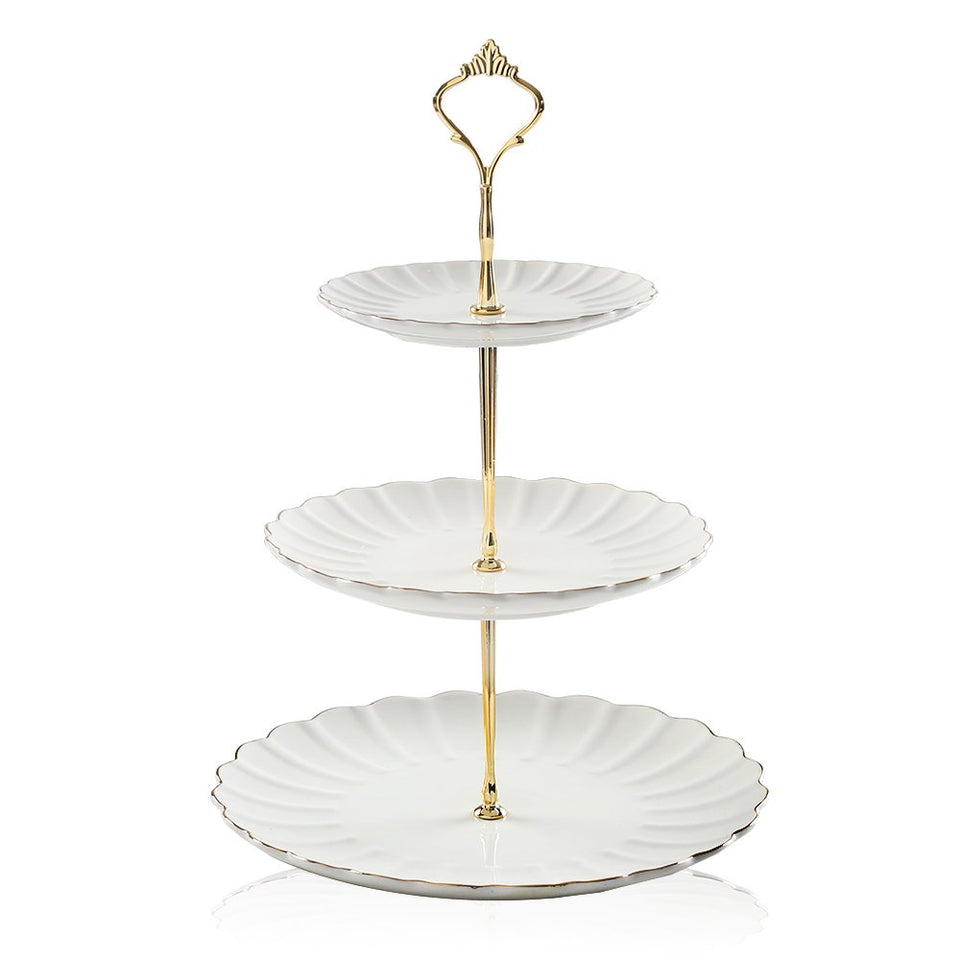 Sweejar 3-tier ceramic cake stand, front view, elegant pumpkin design for parties