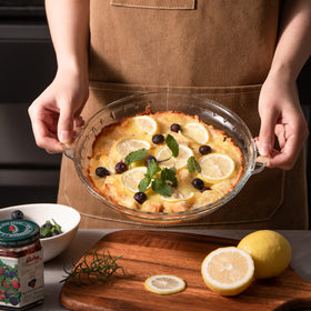 Sweejar glass pie pan used as a serving plate for pies or vegetables.