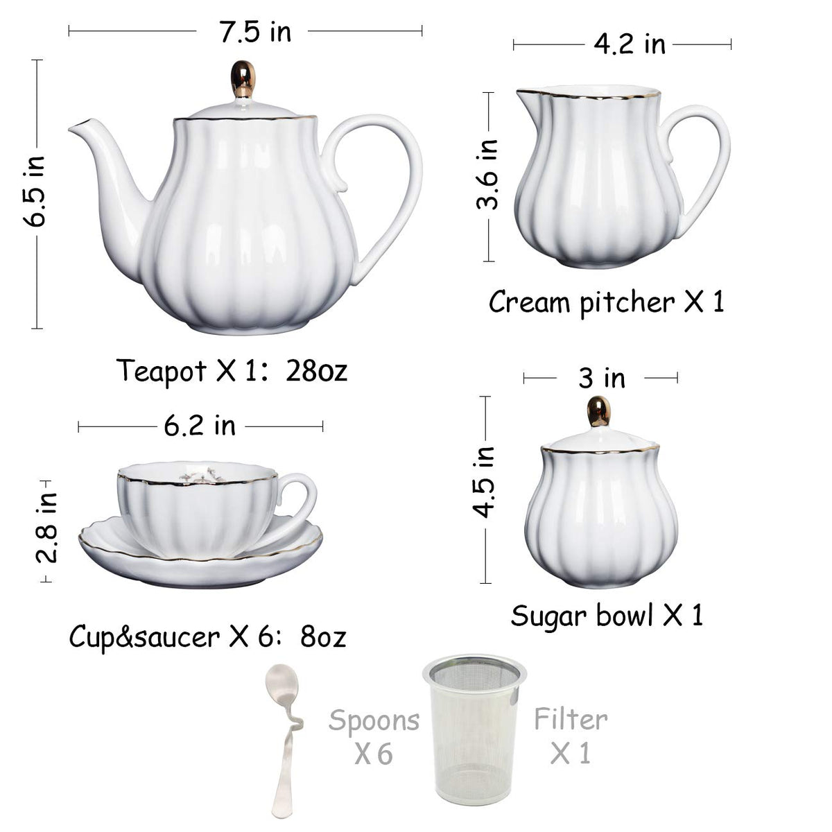 Sweejar porcelain tea set with glittering gold trim adds refined decor