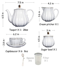 Sweejar porcelain tea set with glittering gold trim adds refined decor