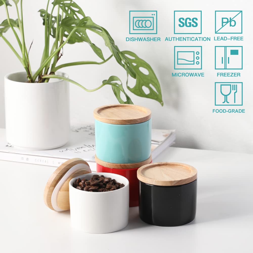 Sweejar stackable ceramic canisters with wooden lids for organized storage