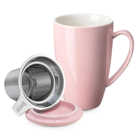Sweese 15 oz porcelain tea mug with infuser and lid, ideal for loose-leaf tea.
