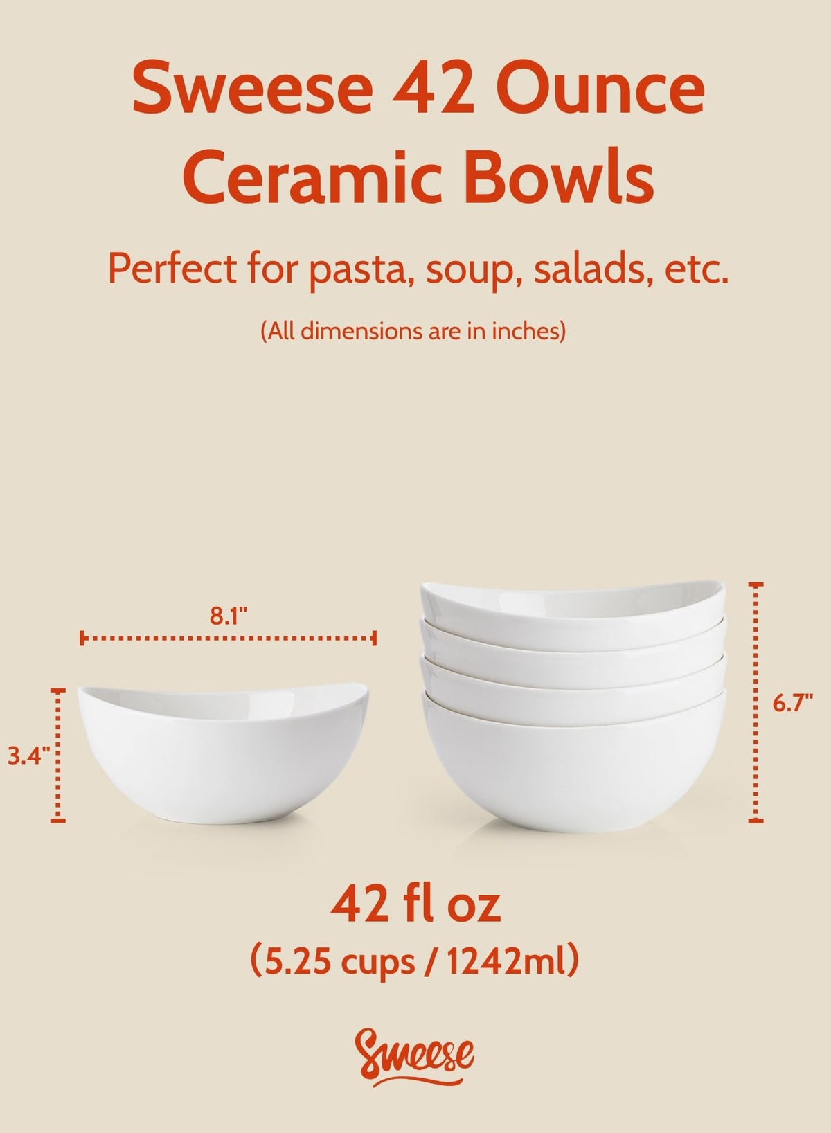 Sweese 42oz bowls curved-design enhances table presentation
