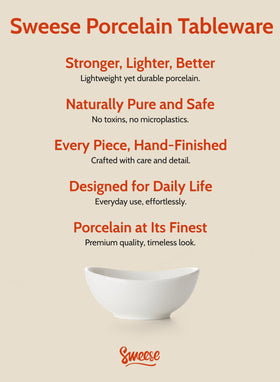 Sweese porcelain bowls fit sauces and dips beside plates during entertaining.