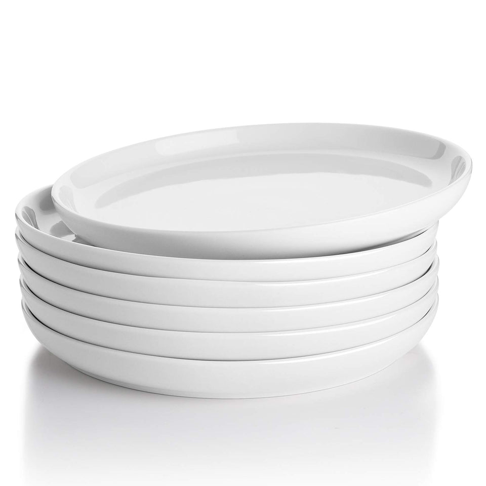 Sweese 7.4-inch porcelain dessert plates, stackable for space-saving storage and stylish table setups.