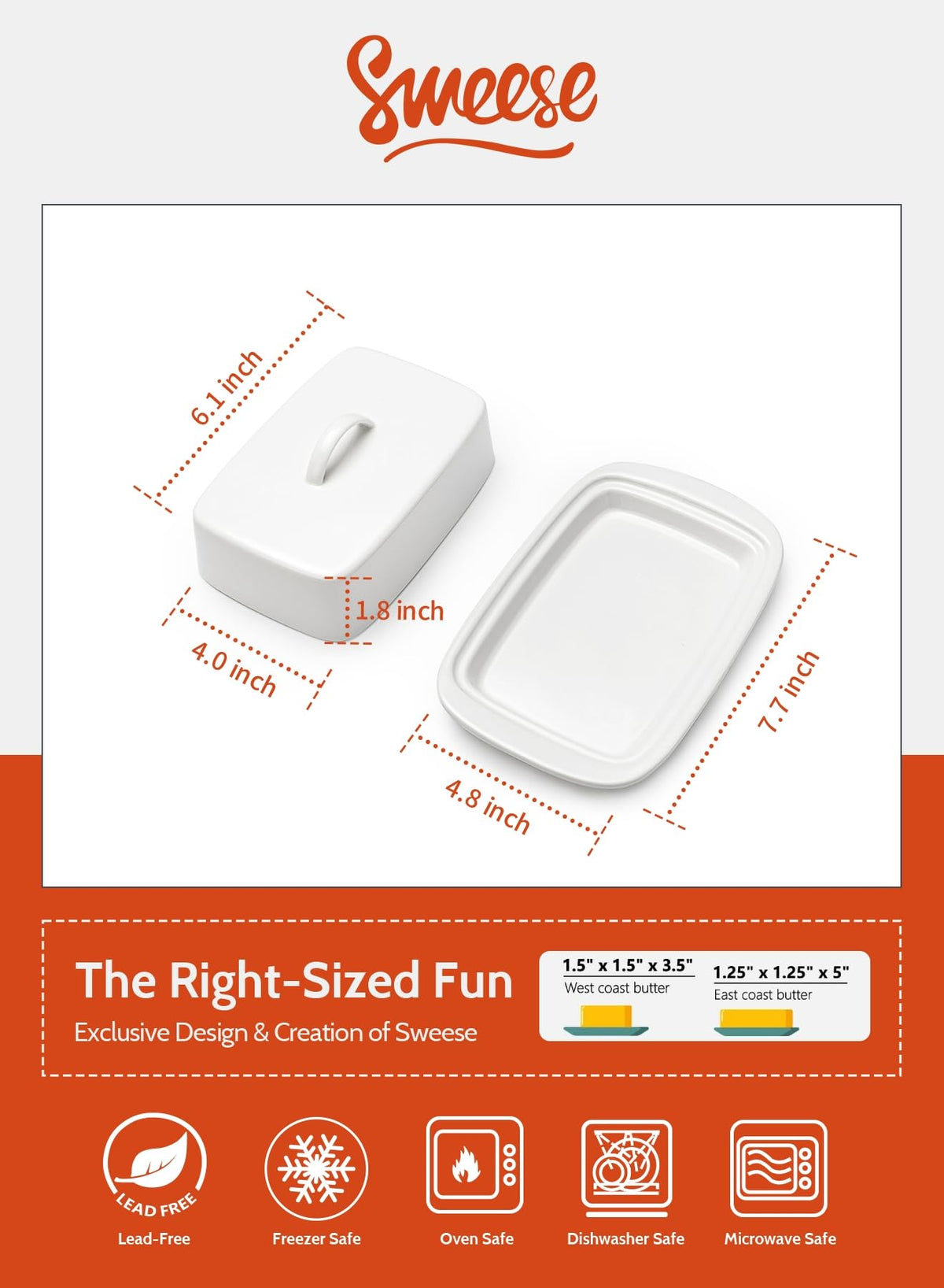 Sweese butter dish handle detail makes lifting the lid easy for quick butter access