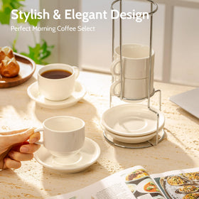 Sweese porcelain cappuccino cup close-up highlighting thick walls for heat retention