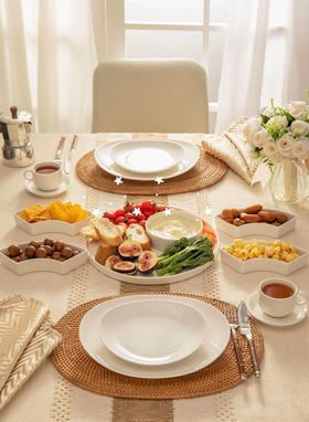 Chips, fruit, nuts, and veggies presented on Sweese tray at events