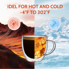Sweese clear mug 8 oz; insulated glass stays cool to touch.