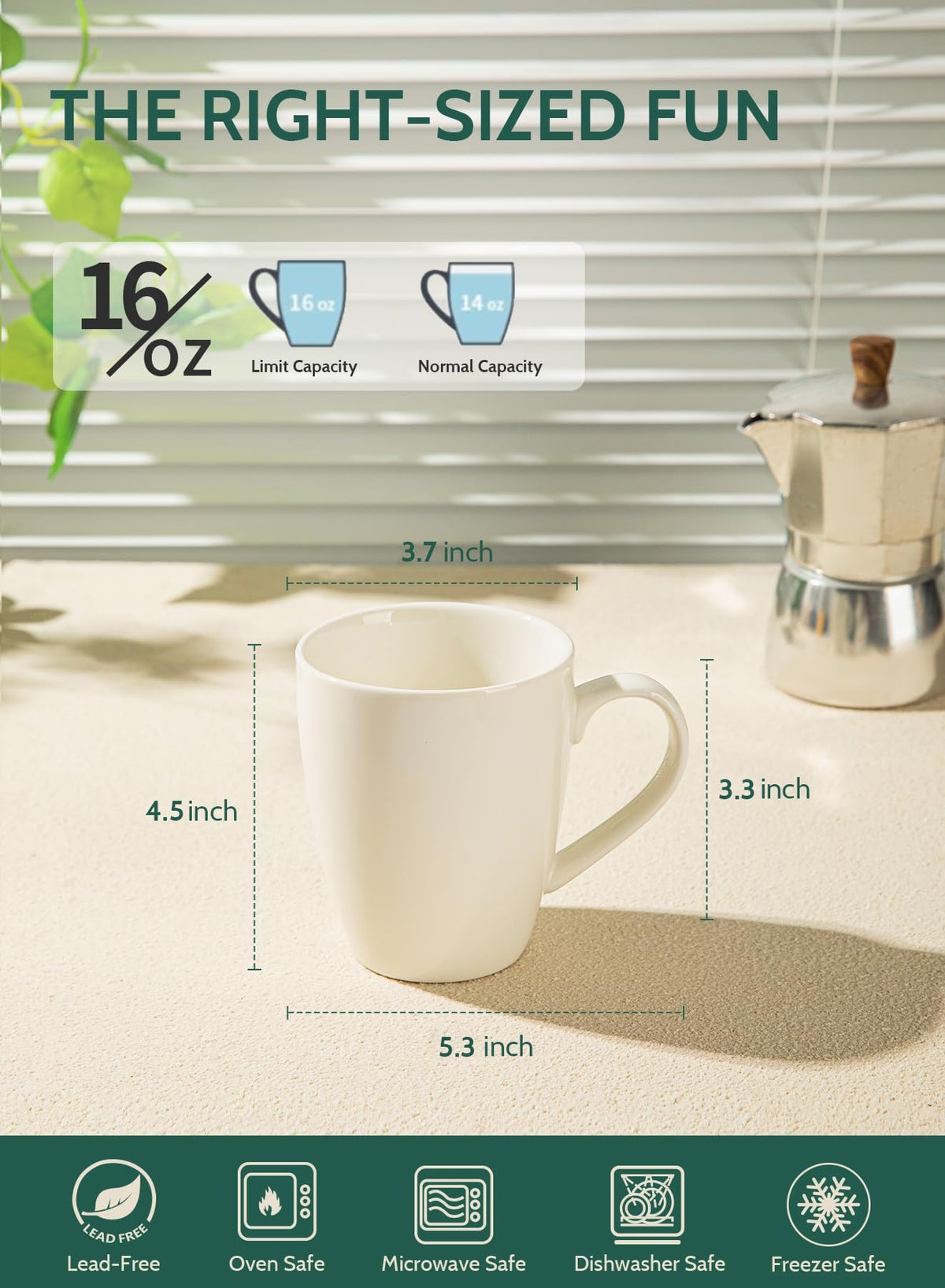 Sweese 16oz mug, microwave-safe for quick reheating of drinks.