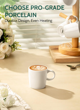 Sweese demitasse cups stacked to demonstrate space-saving storage.