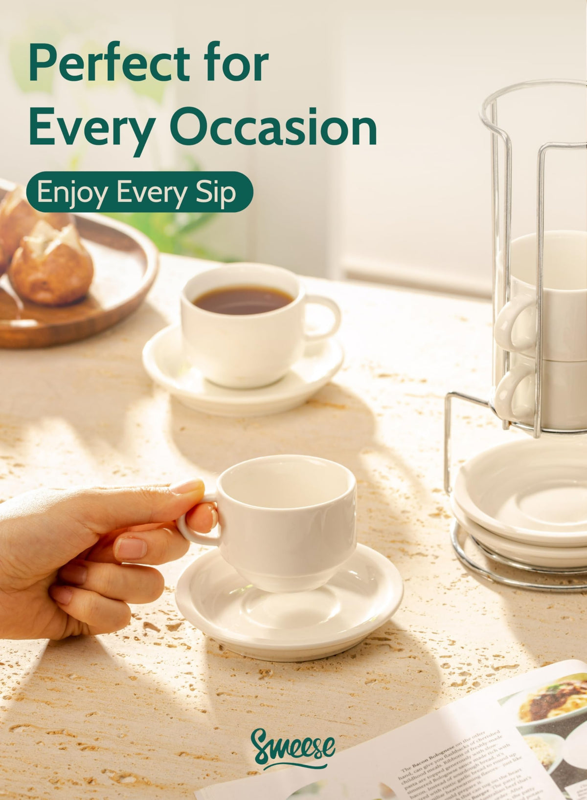 Sweese cups shown as dishwasher and microwave safe everyday use