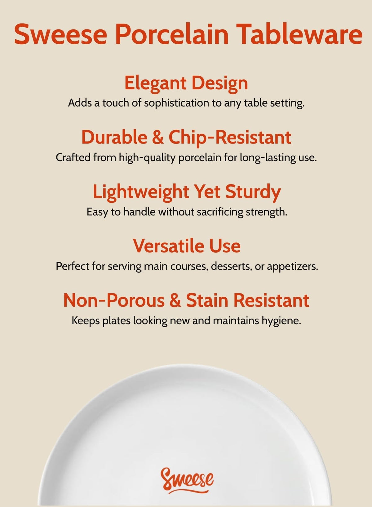 Sweese dishwasher-safe porcelain plate for easy cleanup