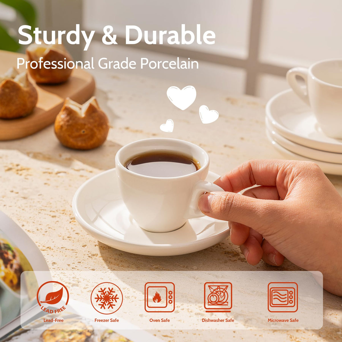 Sweese elegant cup-and-saucer design suits modern kitchens and coffee bars.
