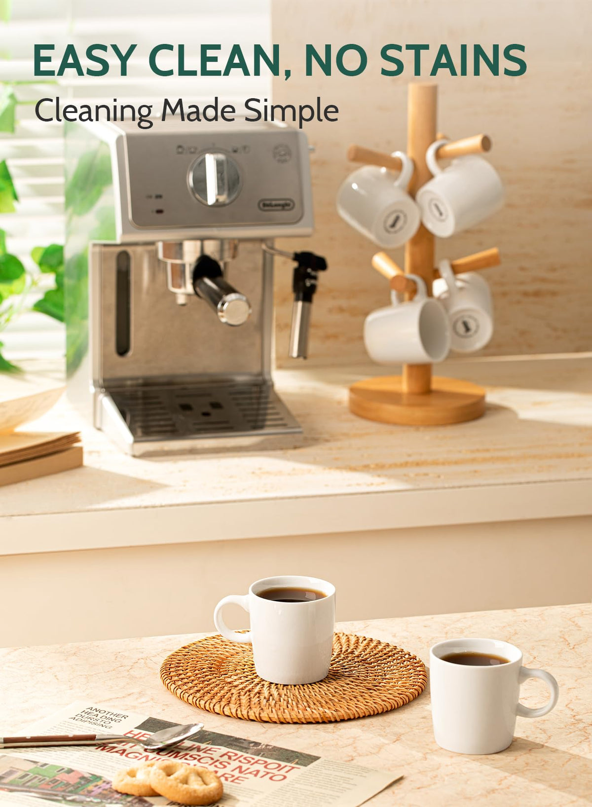 Sweese porcelain espresso cups emphasize dishwasher-safe and easy cleanup feature.