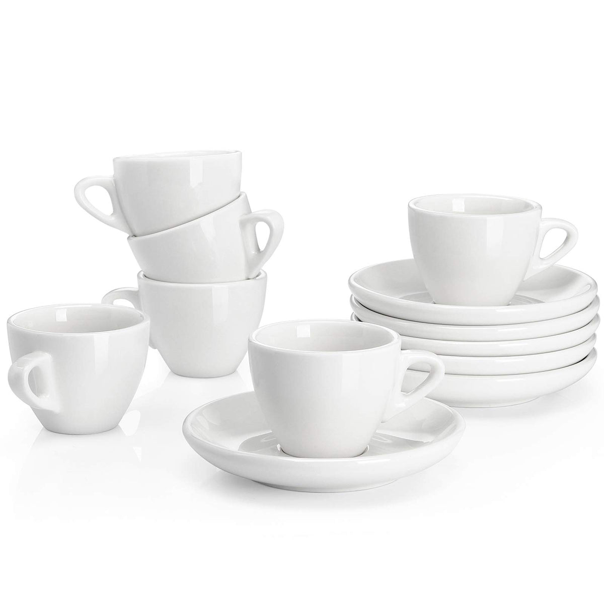 Sweese espresso cups with saucers set of six in white for entertaining.