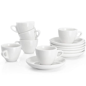 Sweese espresso cups with saucers set of six in white for entertaining.