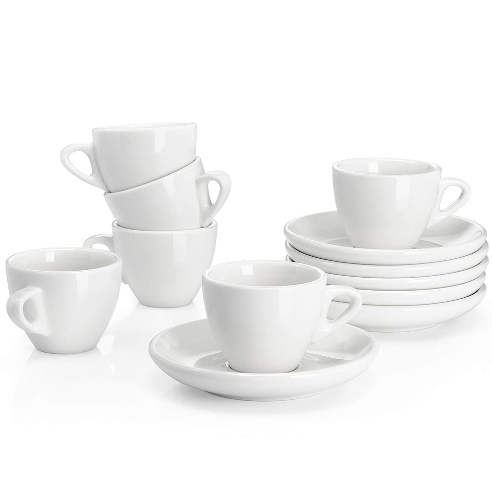 Sweese espresso cups with saucers set of six in white for entertaining.