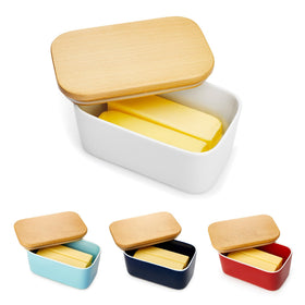 Sweese large butter dish with beech wood lid keeps butter fresh and ready to slice